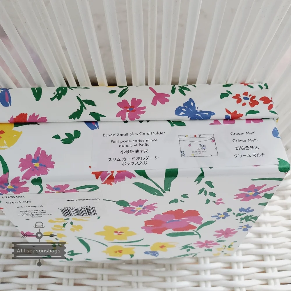 AUTHENTIC Nwt boxed small card holder SLIM garden BOUQUET Cream multi staci - Picture 5 of 6